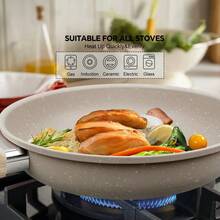 ABKOK 1pc Maifanshi Stone Coated Wooden Handle Flat Bottom Pan, Steak Frying Pan, Pancake Skillet, Non-Stick Cookware Suitable For All Cooking Methods, Gas Stove And Induction Cooktop - Multicolor - View 6