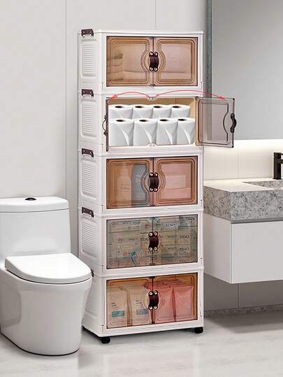 1pc Foldable Plastic Double Door Storage Cabinet, Home Portable Wardrobe, Living Room Toy Cabinet, Snack Cabinet, Kitchen Storage Cabinet, Christmas & Halloween Gift, Storage Box, Bedroom Storage