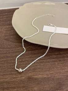Nooxian 1 pieza Collar de cuentas con diseño minimalista de estrellas, cadena brillante para la clavícula - Plateado - Ver 3