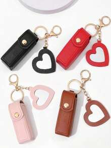 四件套口红收纳盒，带心形镜子，女士化妆钥匙扣，心形镜子装饰口红袋，多色女士化妆包，时尚钥匙扣吊坠，饰有心形和包包图案，钱包，包包配件，收纳袋，女士礼物，圣诞礼物，女士送礼佳品 - 彩色 - 查看 3