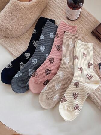 5双装女士网眼花卉中筒袜，适合各种场合