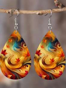 A Pair Of Teardrop-Shaped Gemstone Floral Pattern Acrylic Earrings For Dinner Wear, Banquet Souvenirs, Gifts, Women's Jewelry, Summer