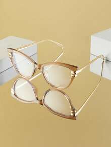 1pc Women's Fashion Non-Prescription Glasses, New Cat Eye Metal Frame, Versatile Personalized Stylish, Suitable For Street Photography, Holidays, Daily, Home, Commute, Online, Office, Computer, Reading