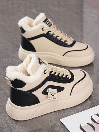 Women's High-Top Shoes, Korean Style, Versatile, Thick Sole, Warm, Casual Sports Sneakers, Winter