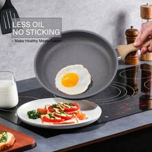 ABKOK 1pc Maifanshi Stone Coated Wooden Handle Flat Bottom Pan, Steak Frying Pan, Pancake Skillet, Non-Stick Cookware Suitable For All Cooking Methods, Gas Stove And Induction Cooktop - Multicolor - View 5