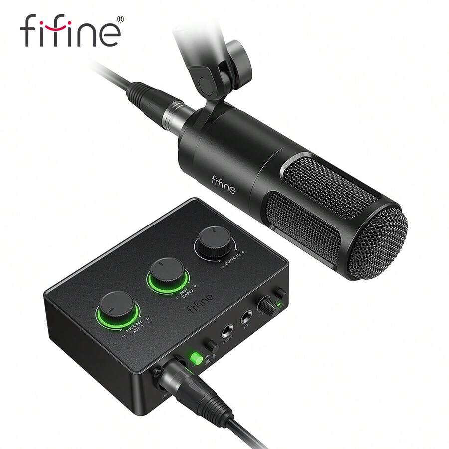 FIFINE KS6 Podcast Equipment Set, Music Recording Kit, Includes Dynamic Cardioid Microphone, USB Audio Mixer With XLR Mic Input, Headphone Monitoring, Volume Knob, Sound Card, Suitable For Voice/Voiceover Recording Studio