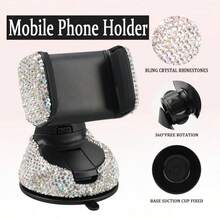 1 pieza Soporte de teléfono para automóvil con cristales de diamante, montaje giratorio de ventosa para el salpicadero y la rejilla de ventilación, esencial para viajes, navegación en el automóvil y uso manos libres