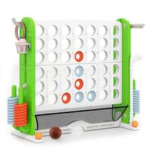 Giant 4-In-A-Row Game Set W/Ring-Toss, Basketball Hoop, Golf Club & Cup Holders - Green - View 2