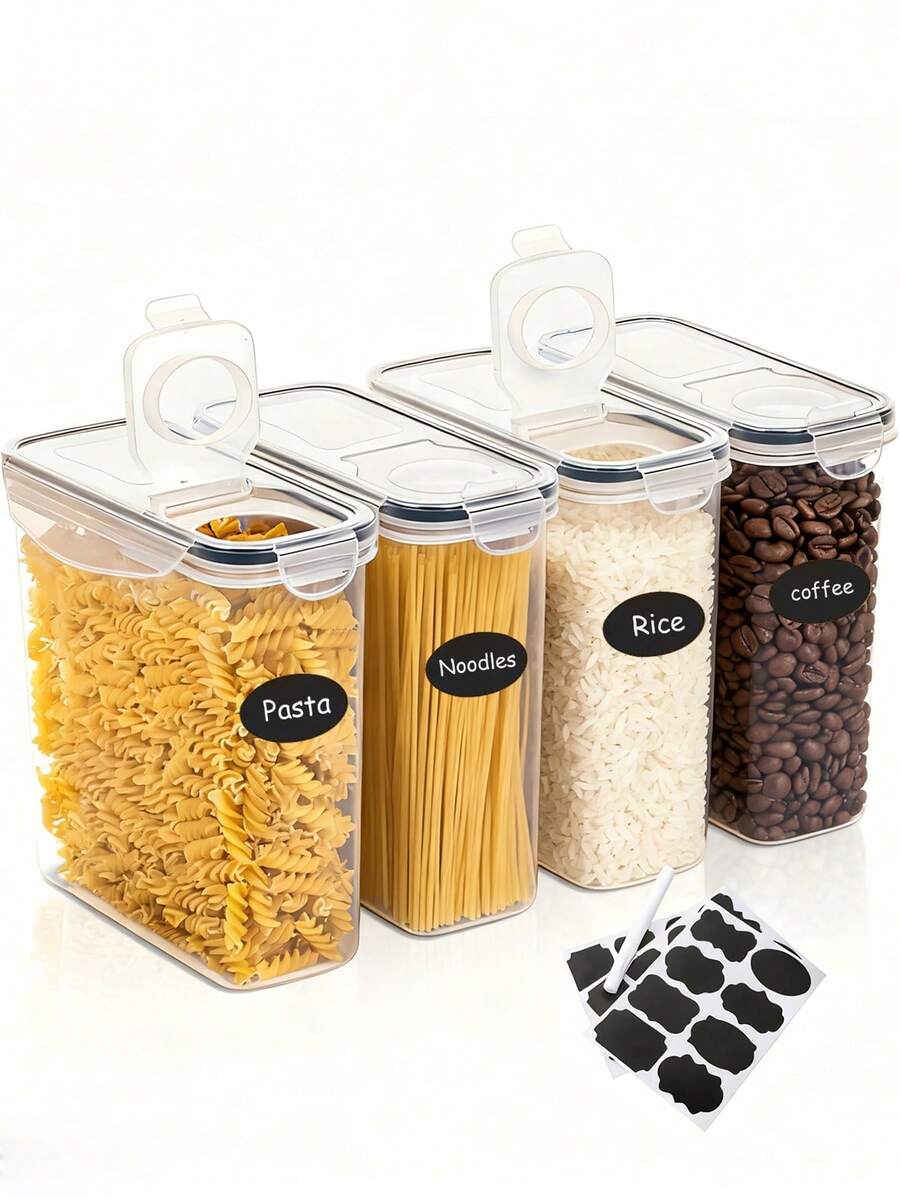 Bộ 2/4 hộp đựng ngũ cốc, có nắp mở được, xô đựng gạo 2.0L (68oz), ngăn chia thực phẩm, hộp đựng ngũ cốc bằng nhựa có nhãn và bút (bán riêng) - Trong sáng - Xem 1