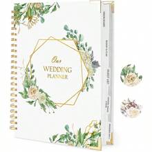 Wedding Planner Book And Organizer Bride, 9x12 Olive Wedding Planning Binder Book With 5 Tabbed Sections, Pockets, Checklists, Calendars, Countdown, Metal Corner, Engagement Gifts Couples, Sage - Floral - 查看 2