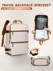 真空压缩背包，航空公司认可的个人行李包 - 尼龙行李包，多隔层设计，符合人体工学的肩带，座椅下方储物空间，适合短途旅行，Wizz Air 旅行背包，旅行行李包，旅行袋，过夜包，大容量旅行收纳包，邮轮必备，度假必备，男女通用 - 柔和淡色 - 查看 5