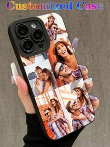 1 pieza Funda de teléfono suave personalizada con 6 fotos de pareja para boda/conmemoración, funda protectora a prueba de golpes con impresión completa compatible con iPhone 11 12 13 14 5 16 Pro Max - Negro - Ver 2