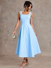 Women's Tailored Dress With A Versatile Square Neckline. - 淺藍色 - 查看 3