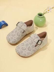 Kids Cartoon Print Graffiti Leather Shoes, Closed Toe Casual Slip-On Shoes, Spring 2025 New Arrival, Unisex - Beige - View 5