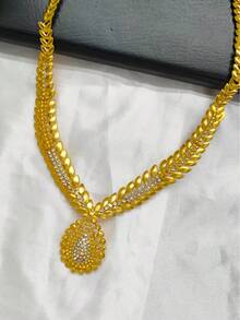 4pcs Women's Gold-Plated Rhinestone Leaf Jewelry Set - Necklace, Bracelet, Ring, Earrings, Suitable For Weddings, Parties, Halloween, Christmas, Birthdays, Holidays, Daily Wear, Great Gift For Mom, Sisters, Girlfriends, Alloy Jewelry