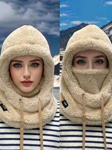 1pc Winter Balaclava Ski Mask, Outdoor Fleece Face Mask Hat, Warm Cycling Skiing Sports, Solid Color Soft Plush Thick Warm, Windproof Adjustable Scarf Neck Warmer Hat With Face Mask, Breathable, Unisex - Multicolor - View 7