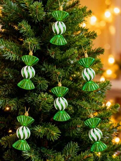 4个绿色糖果圣诞球装饰，电镀糖果球圣诞装饰套装，糖果道具悬挂装饰，适用于婚礼、圣诞节、生日、产品展示、圣诞树、礼品包装装饰
