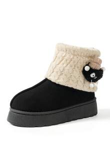 Cute, Warm, Thermal-Lined, Thick-Soled Comfortable Ankle Boots, Fashionable, Faux Thermal Lined, Short Shaft, Slimming, Non-Slip, Outdoor, Knit Sock Liners, Snow Boots, Suitable For Winter