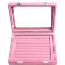 Jewelry Box Rings Organizer Tray 7 Slots Velvet Earring Storage Box With Transparent Lid Jewelry Display Case For Women (Light Pink){Inchcolor_nameinch:InchLightPinkinch} - Lightpink - 查看 7
