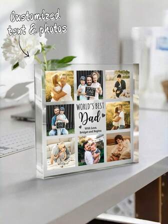1 pieza Marco de fotos de acrílico premium personalizado, para niños, madre, padre, familia, regalo conmemorativo, se pueden ordenar 8 fotos y texto, regalo para niños, regalo conmemorativo para niños, regalo de cumpleaños para niños, adecuado para decoración del hogar y de escritorio, regalo para el Día de la Madre y el Día del Padre, placa de acrílico personalizada