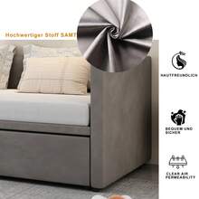 Extendable Sofa Bed 90/180x200 Cm, Sofa Bed Upholstered Bed Extendable With Guest Bed, Velvet Fabric Bed Extendable To Double Bed, Sofa Bed For Adults 2 People, Without Mattress - 灰色 - 查看 4