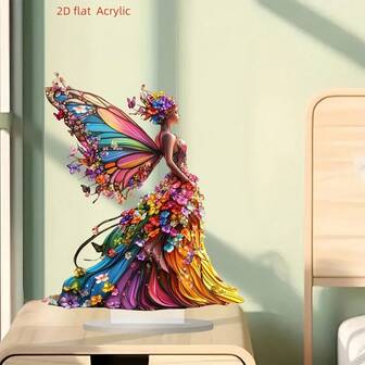 1pc 2D Flat, Colorful Butterfly Fairy Acrylic Desktop Decor - Boho Style Desktop Sign, Perfect Gift For Home And Office, Suitable For Bedroom, Cafe And Living Room