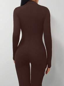 Casual Fashion Front Zipper Design Skinny Curve-Hugging Jumpsuit, New For Autumn/Winter - Brown - View 2
