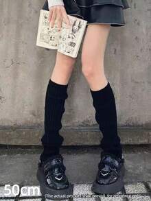 1/2 pares de calentadores de pierna de elefante, calentadores de pierna sueltos, calentadores de pierna tejidos, calentadores de pierna largos tejidos con costillas, cómodos calentadores de pierna altos, calentadores de pierna de estilo universitario para rodilla y pantorrilla, calentadores de pierna largos por encima de la rodilla para mujeres, adecuados para diversas prendas diarias, acogedores - Negro - Ver 9