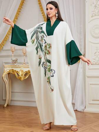 SISKAKIA 新款梭织亮片拼接串珠刺绣长袍，宽松版型，适合假日、生日派对、度假、春夏穿着。