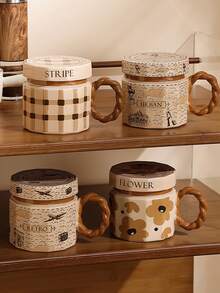 High-End Retro Coffee Cups With Lids, Mugs, Milk Cups, Latte Cups, Threaded Handle Art Cup Sets, English Art Roman Water Cups, Milk Tea Cups, Suitable For Christmas Gifts/Graduation Gifts/Home/Office, Coffee Lovers' Collection