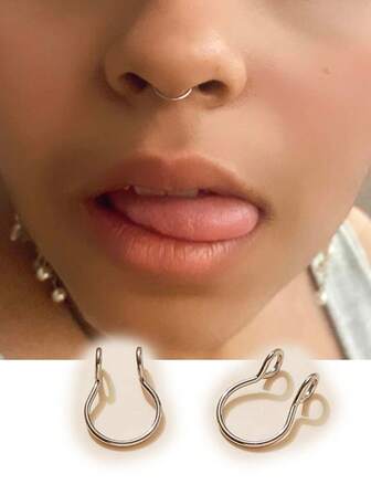 2-10pcs/Set Fashionable Minimalist Nose Cuff Stainless Steel For Women & Men No Piercing Needed Septum Body Jewelry, Stainless Steel Jewelry
