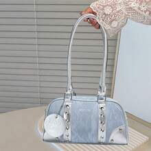 Bolso Boston versátil para mujer, estilo axila, con contraste de colores, informal, de gran capacidad, para el hombro, ideal para el día a día. - Azul - Ver 4