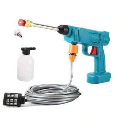 Cordless High Pressure Washer 60Bar Pressure Washer Gun Compatible With Makita 18V Battery 2X Spray Nozzles Bubble Pot For Car Wash Foam Gun 15cm Wand 5m Water Pipe Battery Not Included