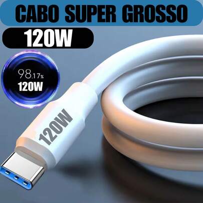 Cabo Turbo Super Grosso 120w USB TIPO-C Cor Branca