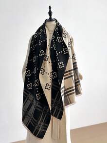 1 pieza Bufanda de cachemira sintética con estampado de trébol de cuatro hojas, elegante y minimalista, versátil para el atuendo diario de la mujer, accesorio de moda y para protegerse del aire acondicionado - Multicolor - Ver 15