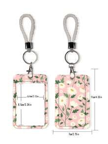 1pc ABS Daisy Pattern Bag Charm Keychain, With Leather Strap ID Card Holder, Bus/Credit Card Protector, Suitable As Gift Or Daily Use - Multicolor - View 3