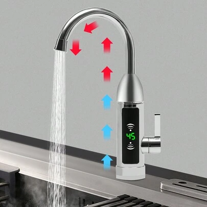 Warmwasserhahn Europäischer Standard 3000W Elektrischer Wasserhahn Sofortheizung 360° Durchlauferhitzer Armatur unverzichtbares Zubehör für Zuhause Küchen Badezimmer Restaurants Waschsalons Büros Hotels Bars Cafés besonders geeignet für Familien mit Älteren oder Kindern