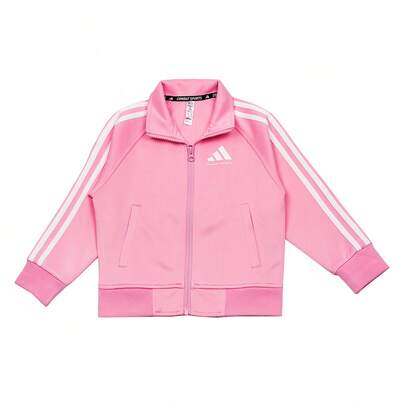 Adidas 阿迪达斯少女户外运动休闲立领夹克，阿迪达斯侧缝口袋设计，直筒舒适运动夹克