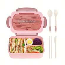 1升便当盒，含餐具，适合上班族，方形微波炉便当盒，带隔层，防漏，适合返校、教室、大学、户外用餐、学习用品、厨房收纳，返校必备