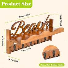 Wall Mount Coat Rack With Shelf - 42cm 5 Dual Hooks Beach Theme |   Entryway Bathroom Storage - Brown - View 5