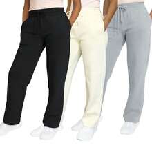 paquete de 3 pantalones de chándal holgados de pierna ancha y peso pesado de felpa para mujer (S-2XL) - Negro - Crema - Gris jaspeado - Ver 1