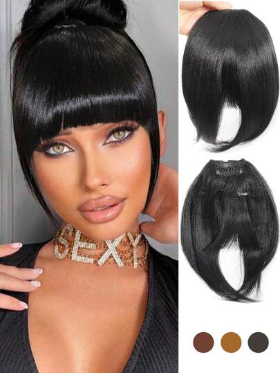 1pc Bangs Hair Clip French Clip In Thick Natural Synthetic Wigs Full Bangs Straight Fringe With Temples For Women ,Claw Clips, Hair Claws, Hair Slide, Hair Barrettes, Clips For Hair