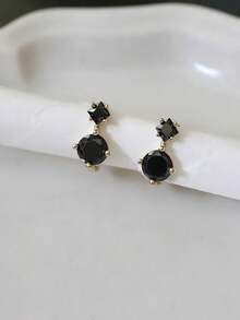 GAGAFEEL A Pair Of Sterling S925 Silver Vintage Simple Elegant Cool Agate Small Black Zirconia Golden Plated Earrings For Women Fashion Ear Hoops Daily Life Party Jewelry Gift