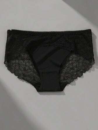 1pc Women's Lace Patchwork Casual Comfortable Minimalist Solid Color Panty