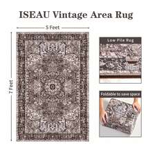 lochas Washable Vintage Bedroom Area Rugs, Large Indoor Machine Washable Non-Slip Rugs For Living Room, Dining Room, Kitchen, Office, Soft Low Pile Vintage Floor Carpets Home Decor,Non-Slip &Durable,Christmas Festival Gifts - 棕色 - 查看 8