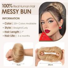 DHuman Hair My Bun Ash Blonde Wavy  Stretchy Fluffy Donut Updo Elastic Rubber Band Human Hair My Bun Chignons Scrunchies 1 Count #18 Ash Blonde - 18歲灰金髮女郎 - 查看 3