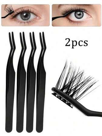 2 Pieces Of Black Stainless Steel False Eyelash Forceps. Eyelash Tweezers, Eyelash Curlers. Eyelash Extension Forceps. False Eyelash Grafting Assistant, Multi-Functional Portable Tweezers, Beauty Tool, Attaching And Removing Assistant Eyelash Curlers