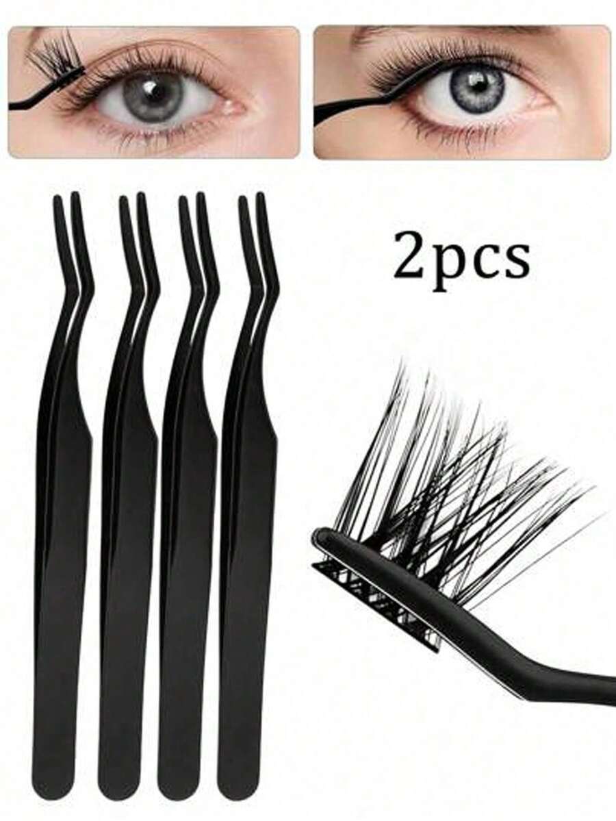 2 Pieces Of Black Stainless Steel False Eyelash Forceps. Eyelash Tweezers, Eyelash Curlers. Eyelash Extension Forceps. False Eyelash Grafting Assistant, Multi-Functional Portable Tweezers, Beauty Tool, Attaching And Removing Assistant Eyelash Curlers