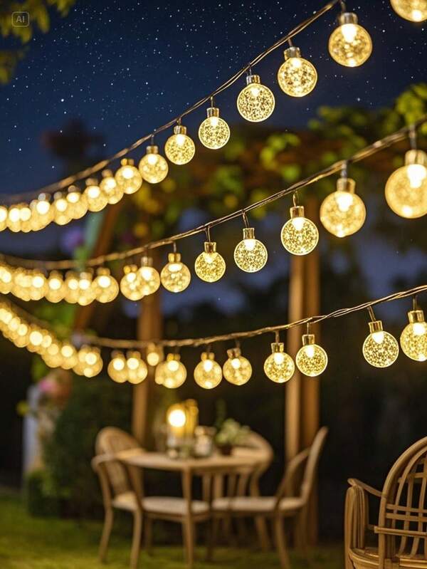 1 pieza Luces de cadena de bola de cristal solar LED de 50/100 con 8 modos de iluminación - Brillo amarillo cálido, adecuado para Halloween, Navidad, jardín, patio y decoración de fiestas, decoración solar para exteriores IP44, excelente para carpas de bar y campamento, luces de decoración de jardín, luces solares