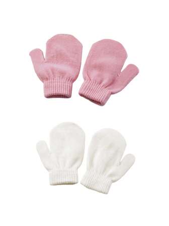 2 Pairs Kids' Solid Color Warm Knitted Gloves, Suitable For Autumn/Winter